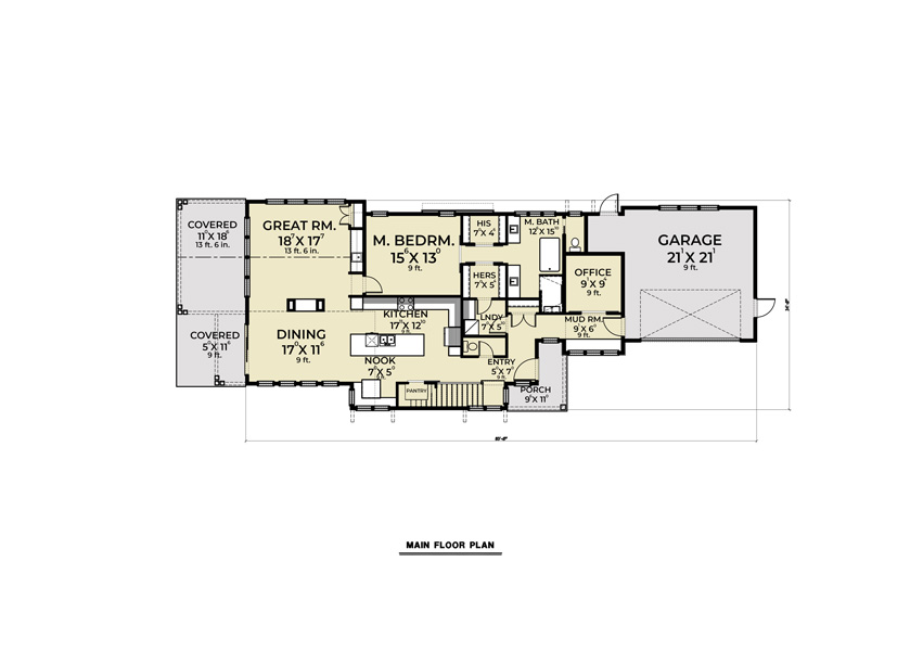 1st Floor image of Cont. Farmhouse 846 House Plan